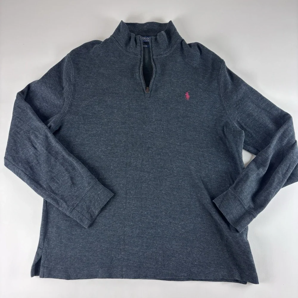 Polo Ralph Lauren Estate Rib Sweater Mens Large Navy Blue Tight Knit Quarter Zip